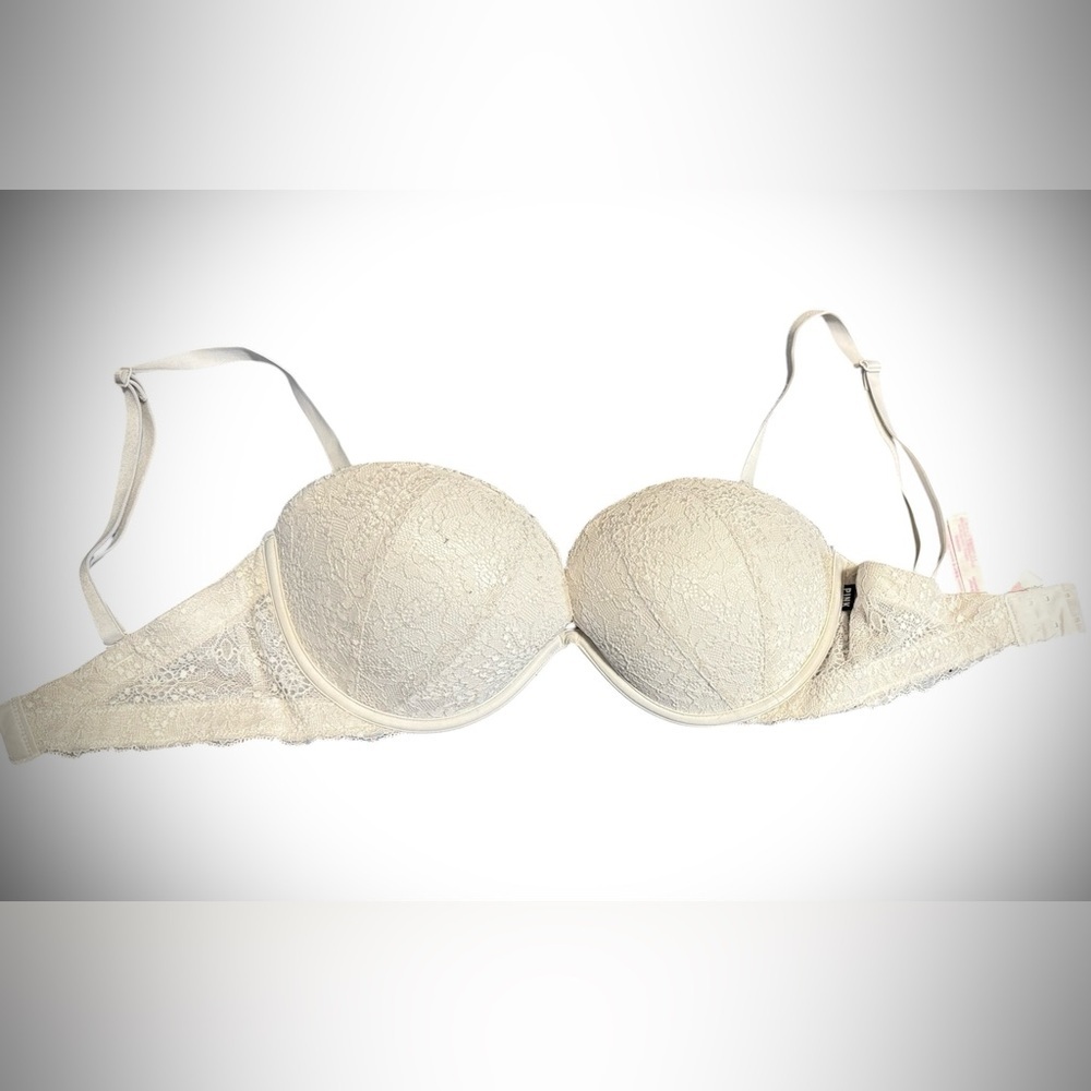 PINK Victoria's Secret Lace Trim Bra - Light Cream and Pink